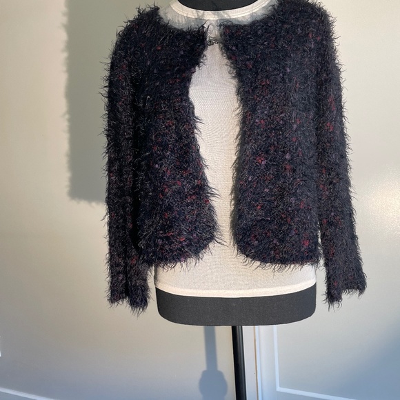Soft Black Tinsel Knit Cropped Sweater Jacket - Picture 10 of 14